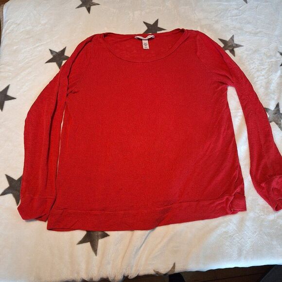 Victoria's Secret‎ Top Womens Size Large Red Long Sleeve Semi Sheer Shirt - Picture 1 of 6